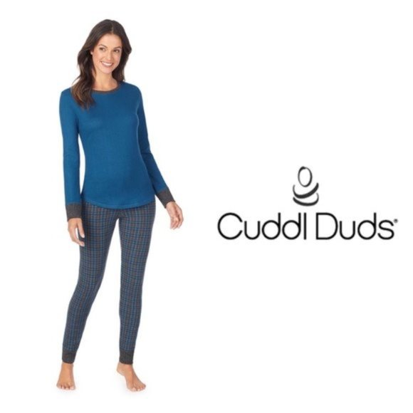 Cuddl Duds Blue and Black Women's Pajama Set - Picture 1 of 5